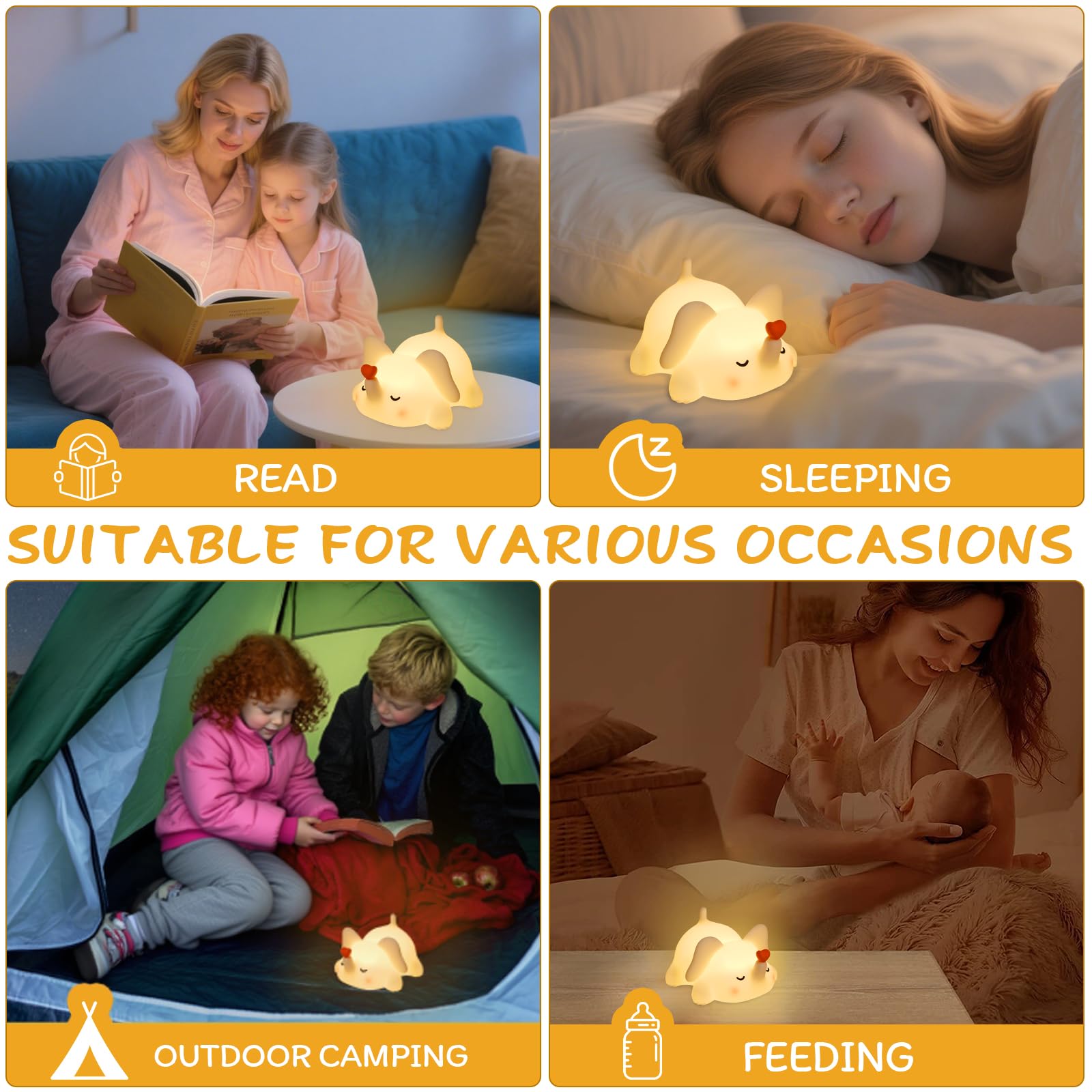 Elefant Nachtlicht für Kinder, Silikon Squishy Lampe mit Touch-Steuerung 3-stufig dimmbar, Auto-Off-Timer, wiederaufladbares Kinderzimmerlicht, Baby-Geschenk (weiches Weiß)