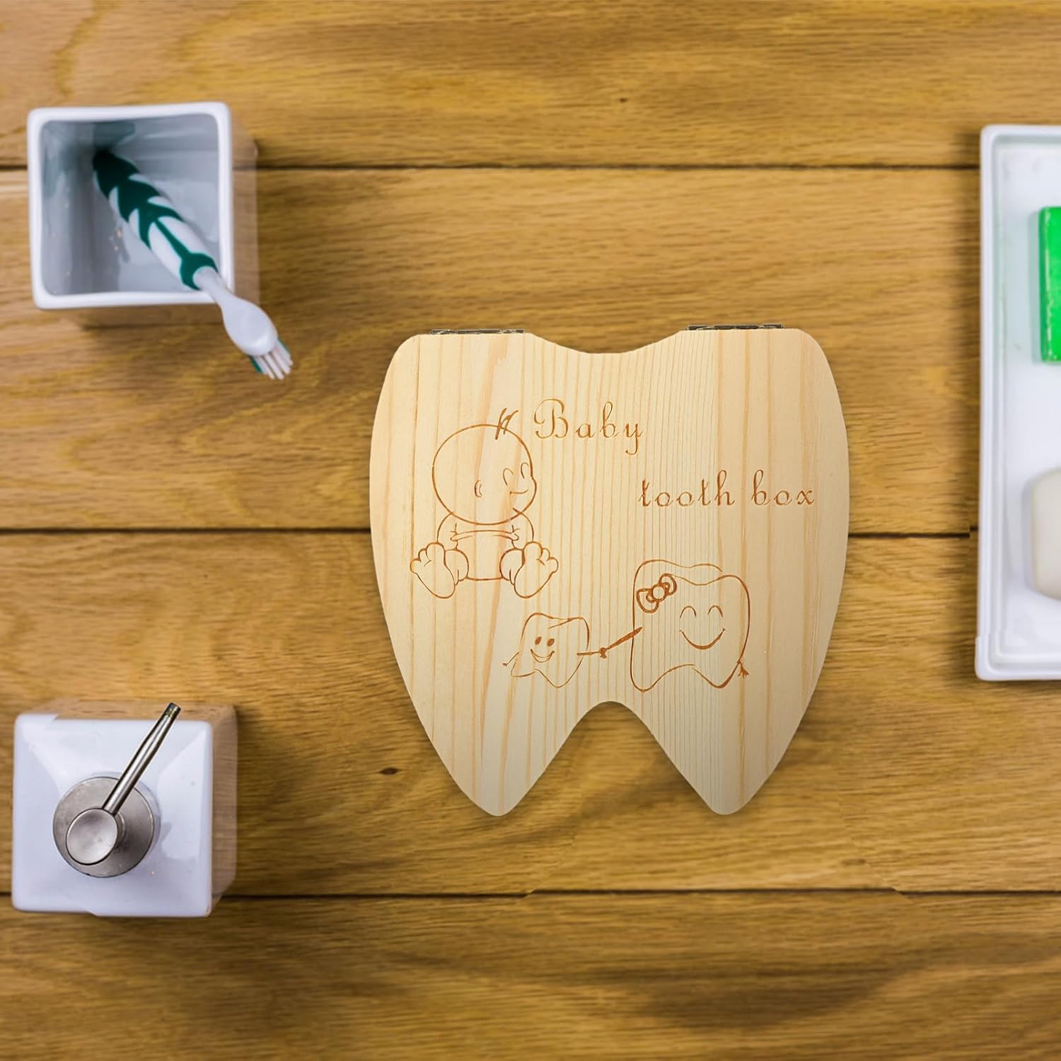 Sosoport 1pc Tooth Fairy Holder Box Wooden Boys and Girls Tooth Storage First Lost Keepsake Compact for Easy Storage