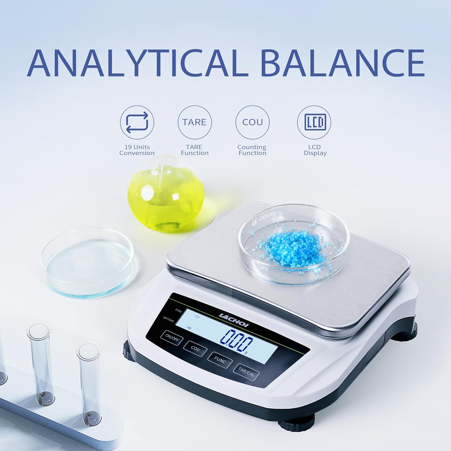 Digital Scale 0.01g 5000g Lab Precision Scale 0.01g Accuracy with LCD Display Laboratory Analytical Balance 19 Unit Conversion Scientific Digital Balance (No Test Weight)