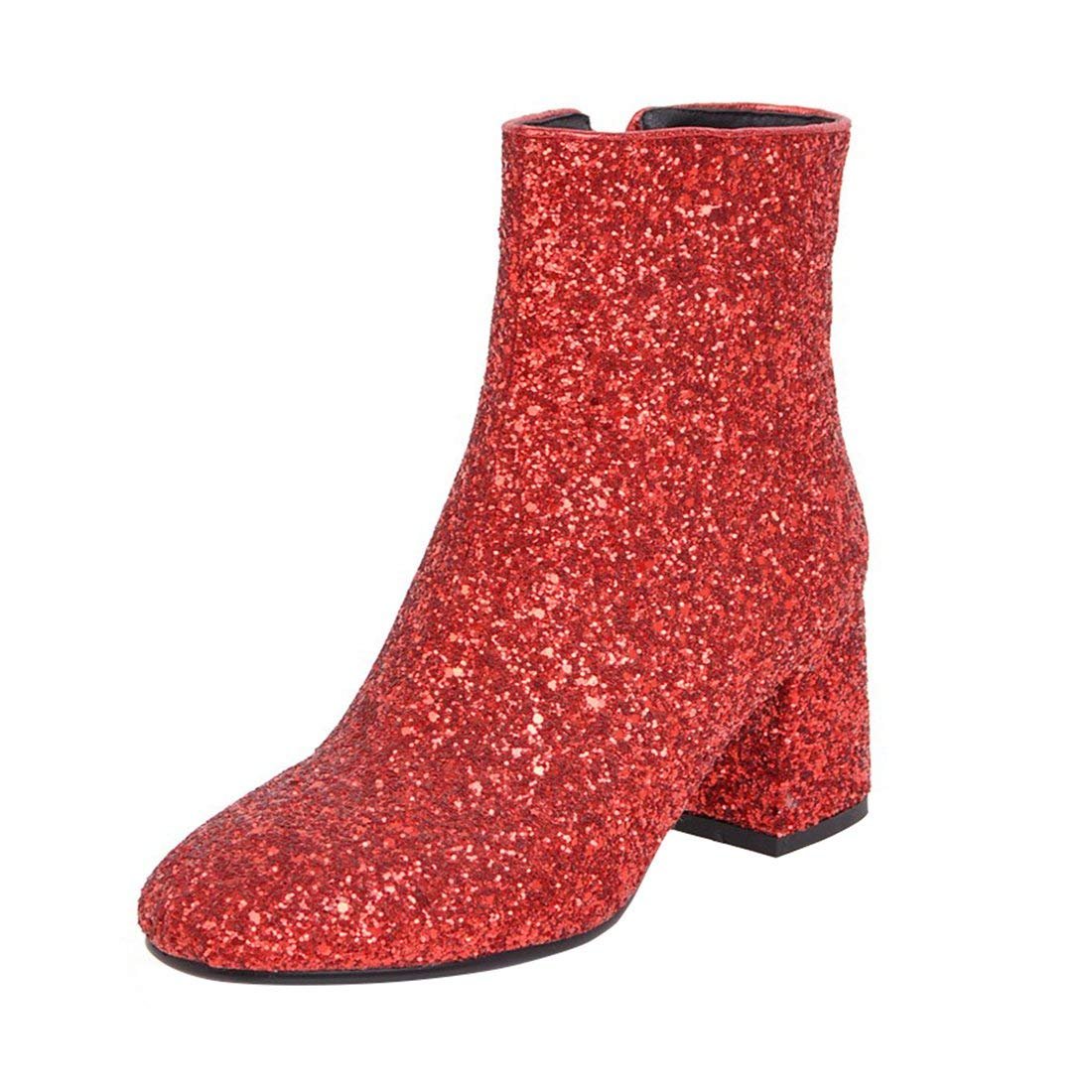 MAVMAX Womens Sequin Glitter Ankle Boots Chunky Heels Sparkly Booties