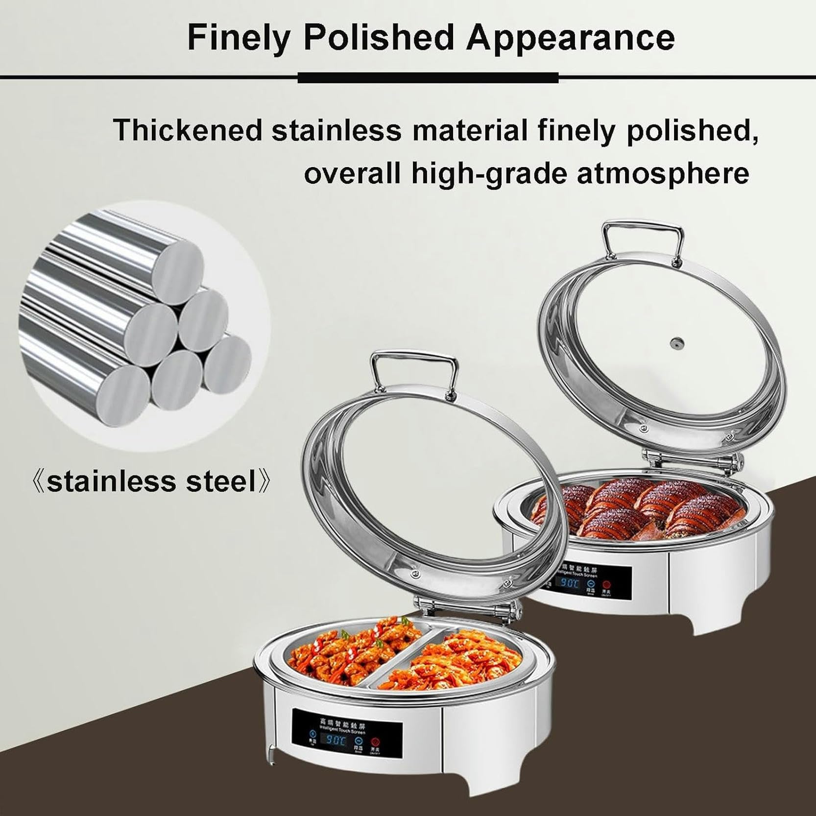 Chafing Dish Elettrico Rotondo,Riscaldatore per Buffet di Cibo Commerciale con Coperchio Trasparente,Vassoio Riscaldante di Grande capacità 6L per Una varietà di Piatti