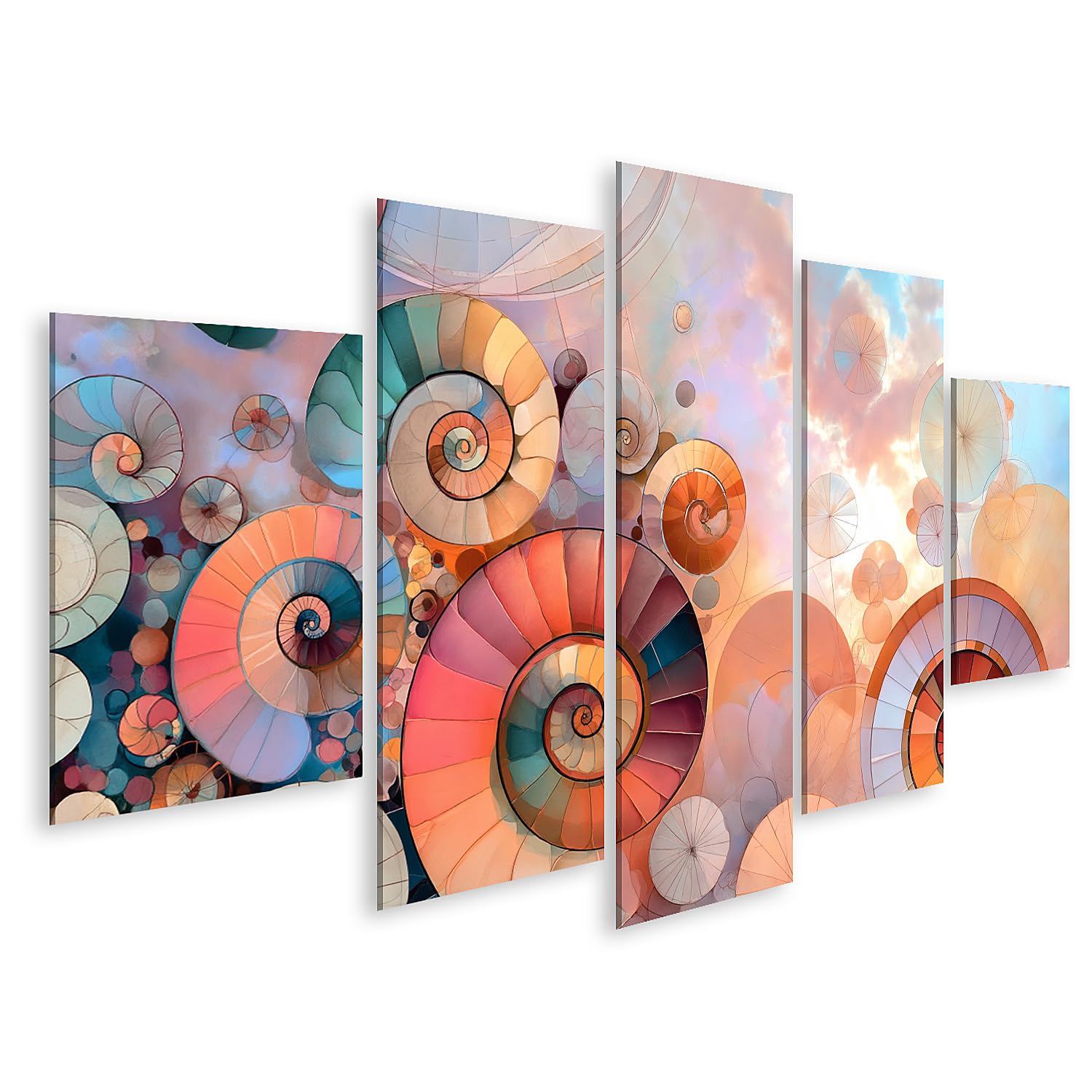 islandburner Bild auf Leinwand Faszinierende Spiralen Kunstdruck Wohnzimmer Deko für Kunstliebhaber - 5-teilig
