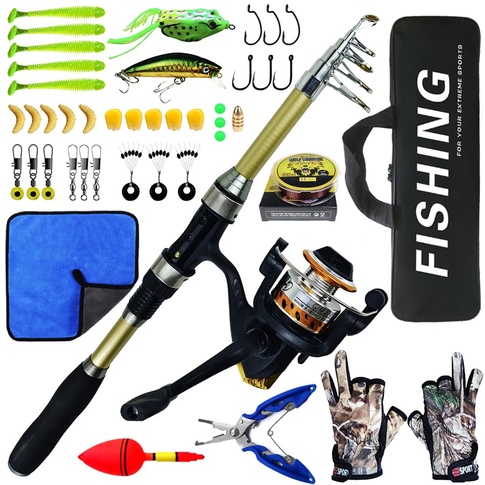 Telescopische hengel - Combo kit voor hengel voor hengel | Draagbare hengeluitrusting hengel tackle combo's kits voor beginnende vissers in zoetwater Teksome Telescopische hengel - Combo kit voor hengel voor hengel | Draagbare hengeluitrusting hengel tackle combo's kits voor beginnende vissers in zoetwater Teksome