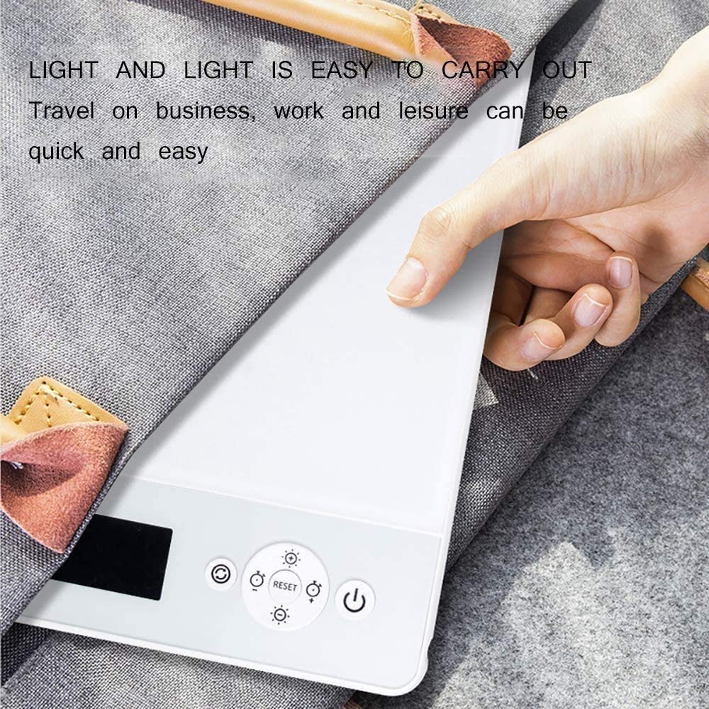 Lampe de luminothérapie, lumière LED 10000 lux UV sans UV, Fonction de minuterie, Niveaux de luminosité réglable, pour Une Maison Heureuse/Bureau/Voyage