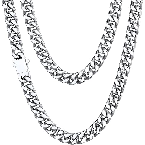 ChainsHouse Stainless Steel Mens Cuban Link Chain, Black/ 18K Gold Plated Miami Cuban Chain Necklace, 5mm/7mm/9mm/12mm/14mm Width, No Tarnish& Durable Hip Hop Mens Jewelry, 18
