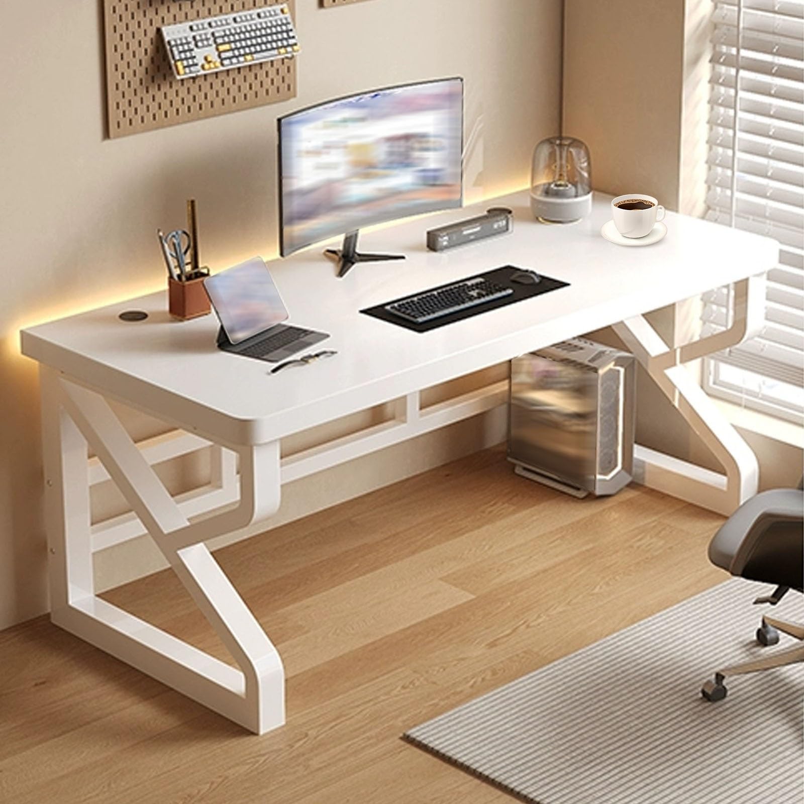 Scrivania angolare per computer portatile, per casa, ufficio, postazione di gioco per studio, camera da letto e balcone, postazione di lavoro elegante e funzionale