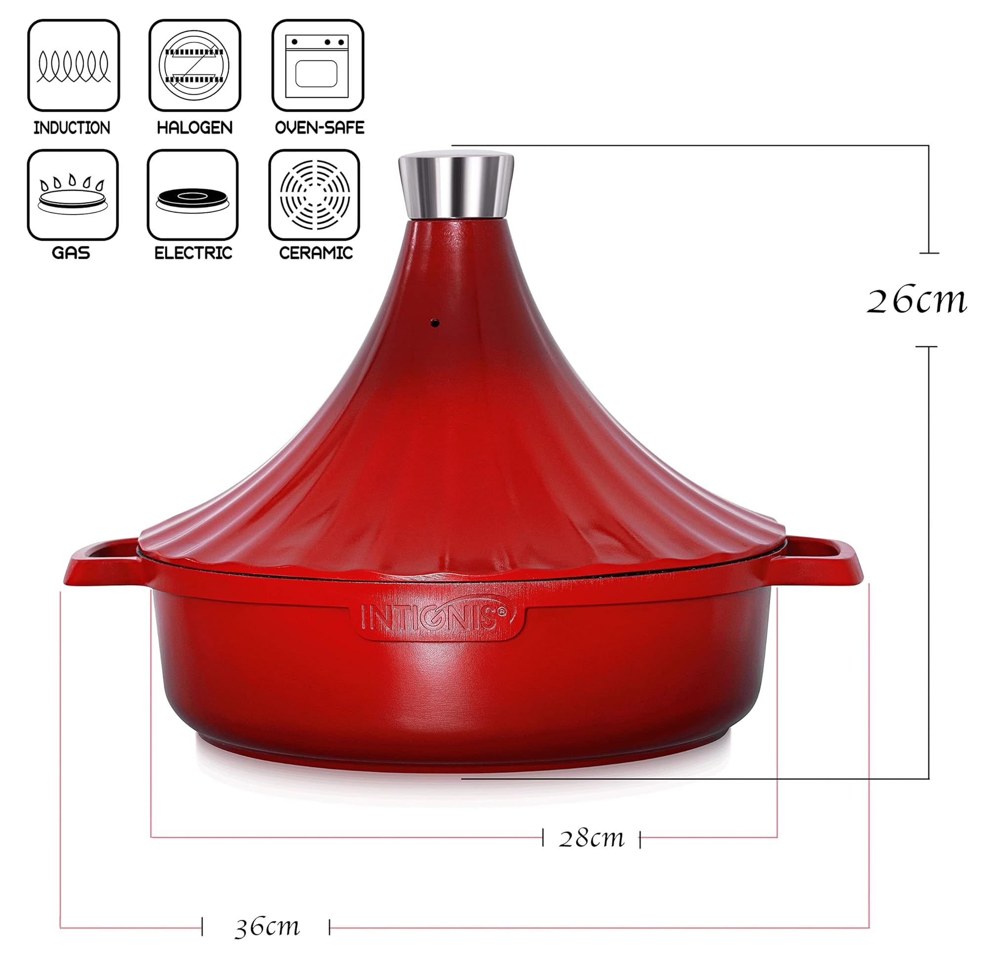 Tajine Marocain En Aluminium 28 Cm Avec Couvercle Auto-Arrosant – Plat À Tajine Pour Cuisson Lente Tous Feux Induction 4,2 L Antiadhésif Sans PFOA Passe Au Four