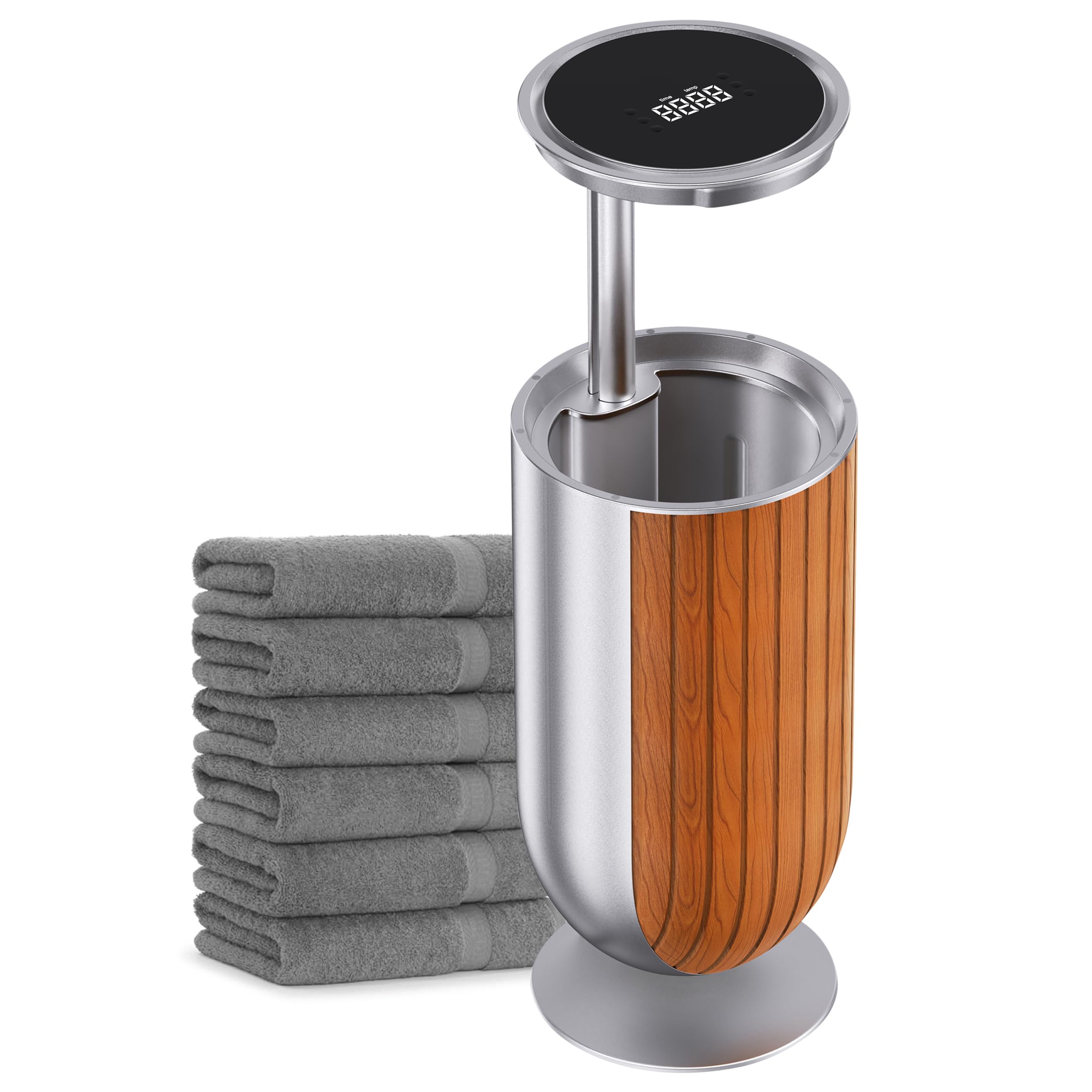 EZZINI 27L Large Towel Warmer Bucket Dryer – Rapid Heating with Automatic Lift Cover, Negative Ion Freshening, 4 Heat Settings & Aromatherapy – Perfect for Towels, Blankets & Bathrobes (Silver)