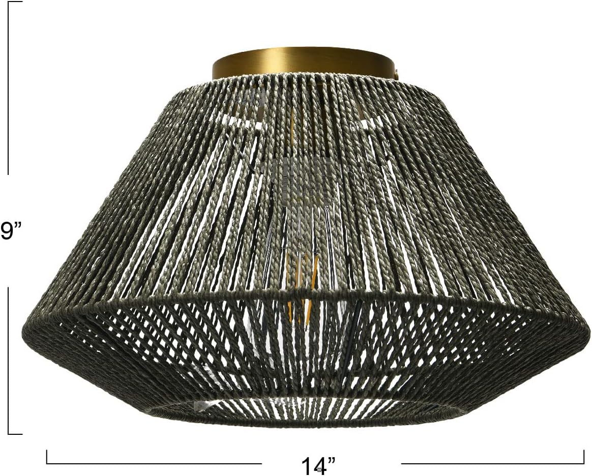 Flush Mount Ceiling Light with Woven Paper Rope Shade, Grey