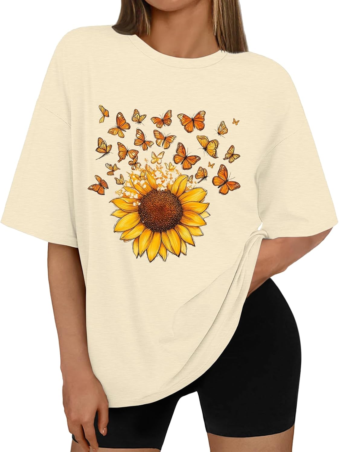 Sunflower Shirts for Women Graphic Tees for Women Vintage Women's Sunflower Shirt Crew Neck Short Sleeve Tees