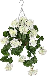 Briful White Geranium Hanging Basket Decor