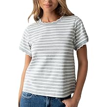 KevaMolly Women Stripe Scalloped Cotton Blend T Shirt