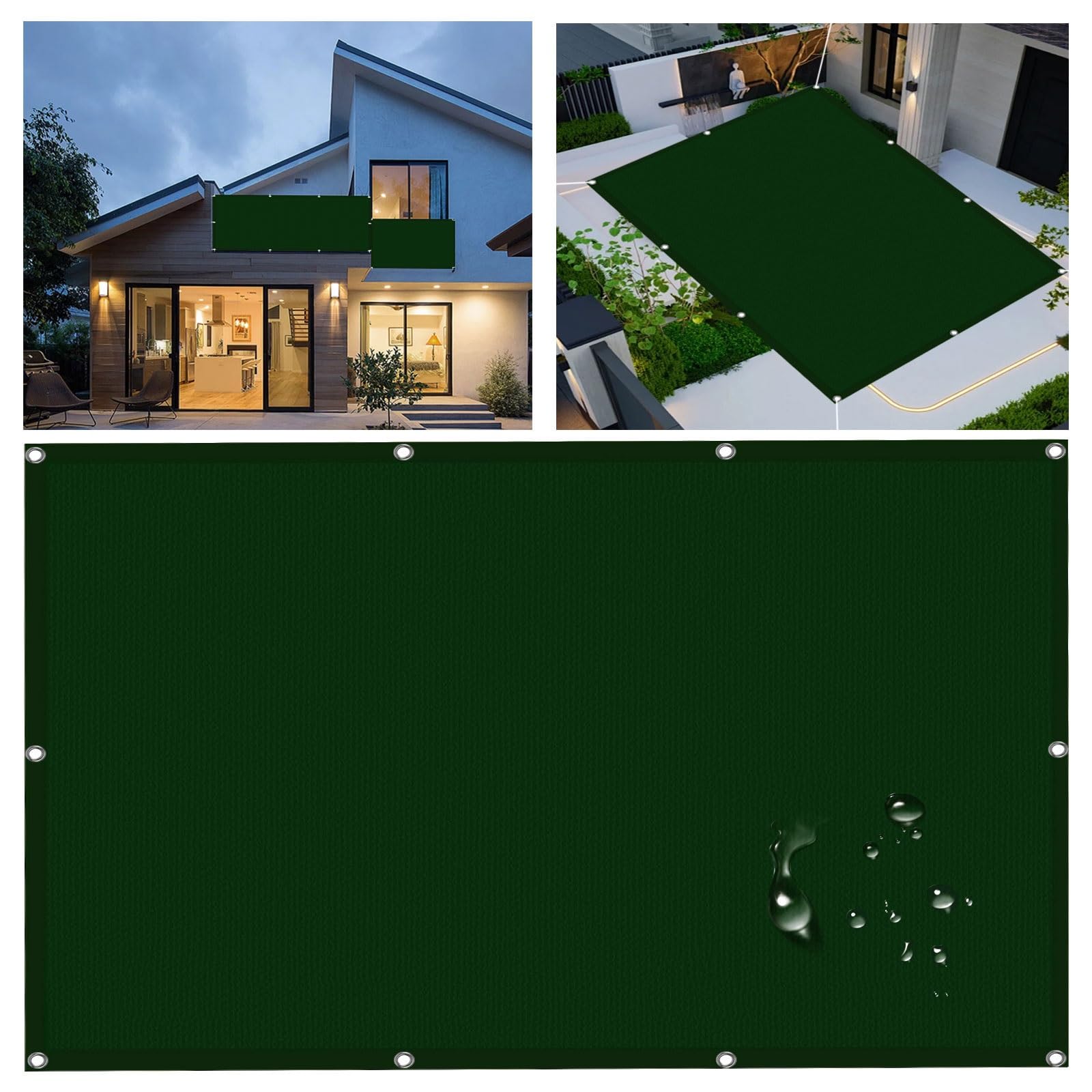 Voile d'ombrage rectangulaire 1x1.6m vert foncé étanche pour balcon