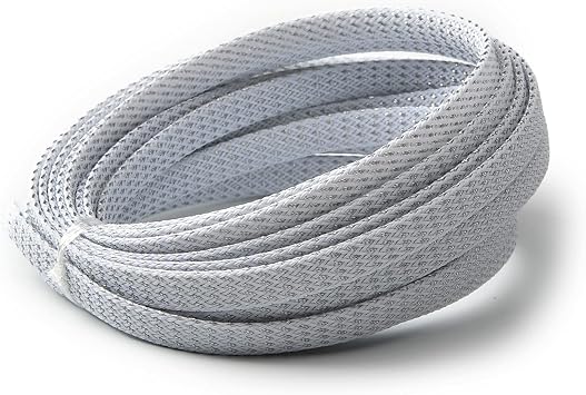 Othmro 16.4ft Length Expandable PET Flexible Braided Cable Sleeves 0.31in Width Wire Loom Sleeving and Organizer Flexible Wire Mesh Sleeves for TV Audio PC Computer Cords from Pet Chewing Silver White