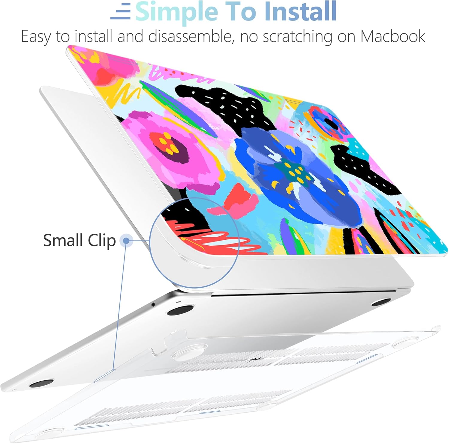 MEEgoodo for M5/M4/M3/M2 MacBook Air 13.6 inch Case 2026 2025 2024 2022(Fit Model A3449 A3240/A3113/A2681), Clear Laptop Shell Cases for MacBook Air 13-inch, Colorful Painted Floral