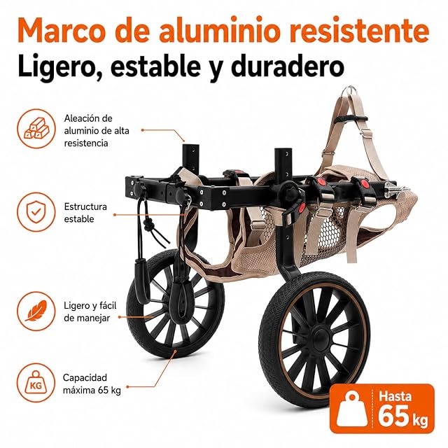 Foto 7 de 8 de Silla de ruedas para perros grandes talla L ajustable para patas traseras