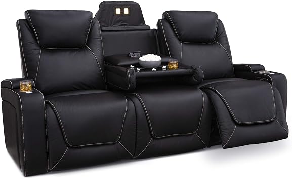 Seatcraft Colosseum Home Theater Seating Black Sofa with Fold Down Table