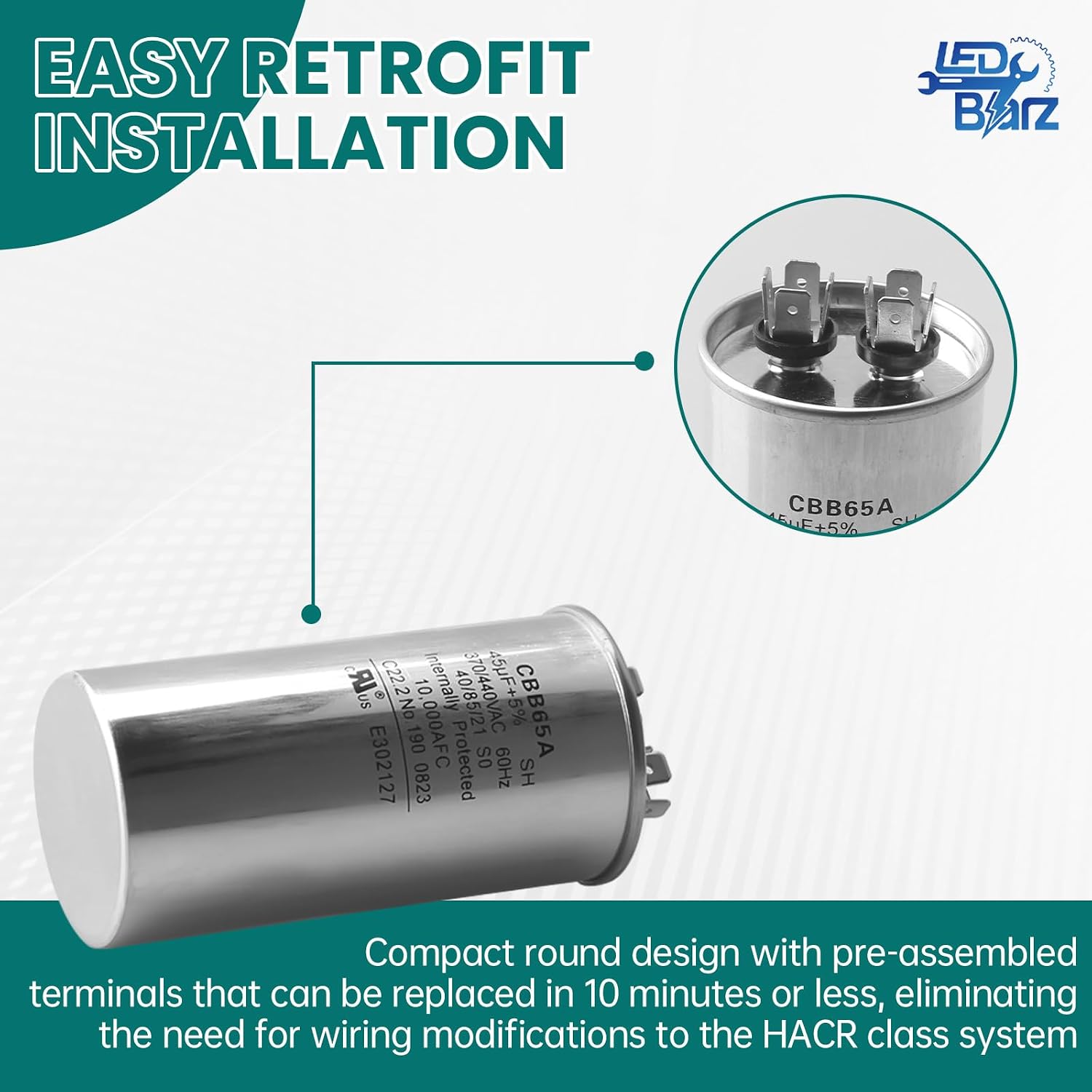 45 uF 45 MFD ±5% 370 VAC Dual Run Round Start Capacitor for AC Unit Fan Motor Start, Heat Pump, Condenser Straight Cool. Compatible with Coleman Capacitor 1499-5731