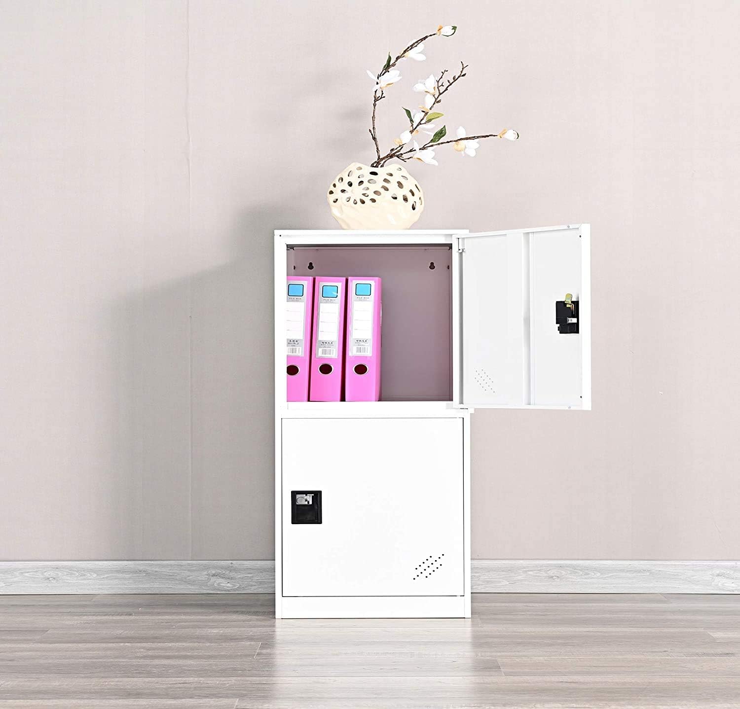 Digital Lock Metal Locker Organizer with Padlock and Shelf Small Size for Gym (P2V, Full White)