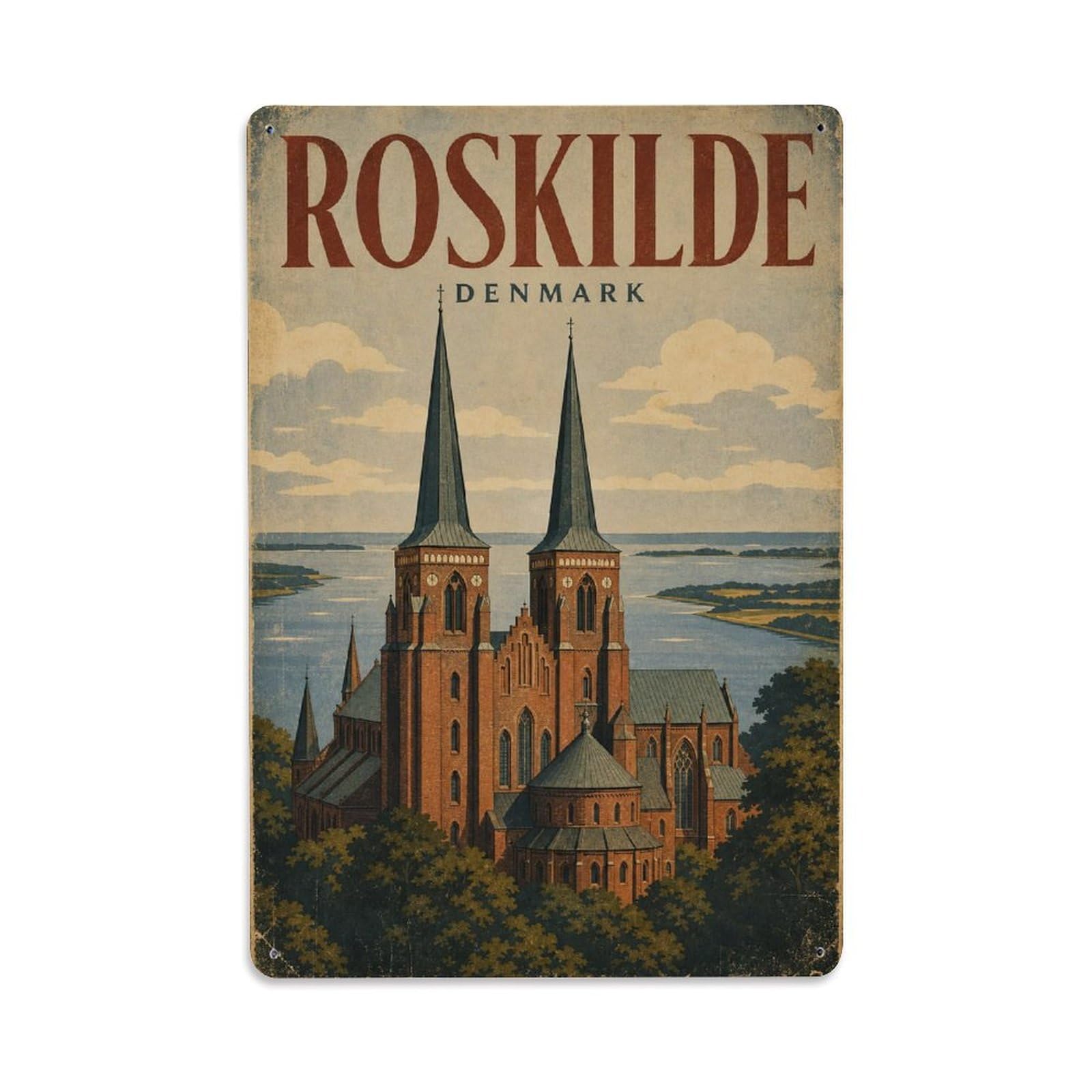 Retro Travel Denmark Roskilde Metal Tin Sign Plaque Wall Decor for Cafe, Club Bar, Office, Garden Metal Poster 8x12Inch