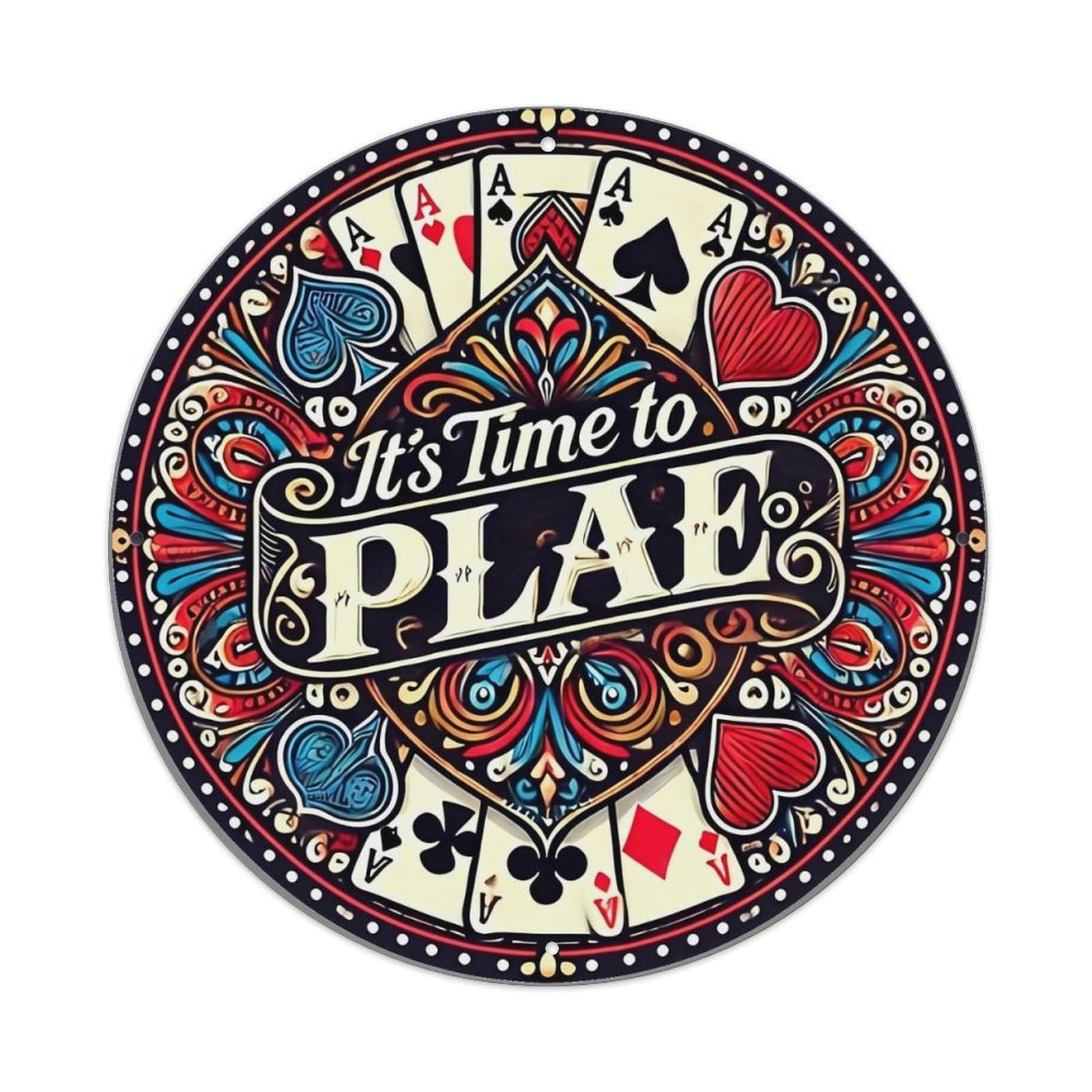 Ornate Poker Card Design Pattern Tin Sign Metal Poster Vintage Metal Signs for Home Man Cave Bar Cafe Kitchen laundry room Wall Decorations 8x8 inches