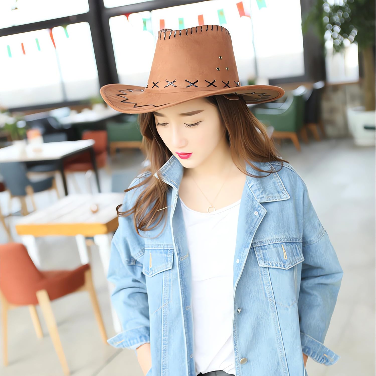 Chapeau de Cowboy pour Hommes et Femmes, Chapeaux Fedora à Large Bord pour Femme, Chapeau western, avec Windprooof, pour Cosplay, Déguisements, Accessoires De Fête