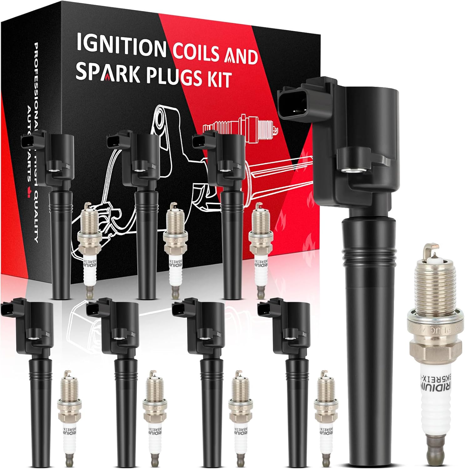 SCITOO 8 ignition coils with 8 iridium Spark Plugs for ford for Lincoln for Jaguar Thun for Derbird LS S-Type 3.9L 4.0L 4.2L V8 2W4Z12029BD DG509 DG515