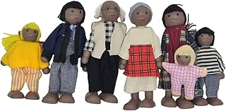 7 Pack Wooden Doll House Family Dollhouse Dolls Family Pretend Play Figures, Family Role Play Pretend Play Mini People Figures (African American)