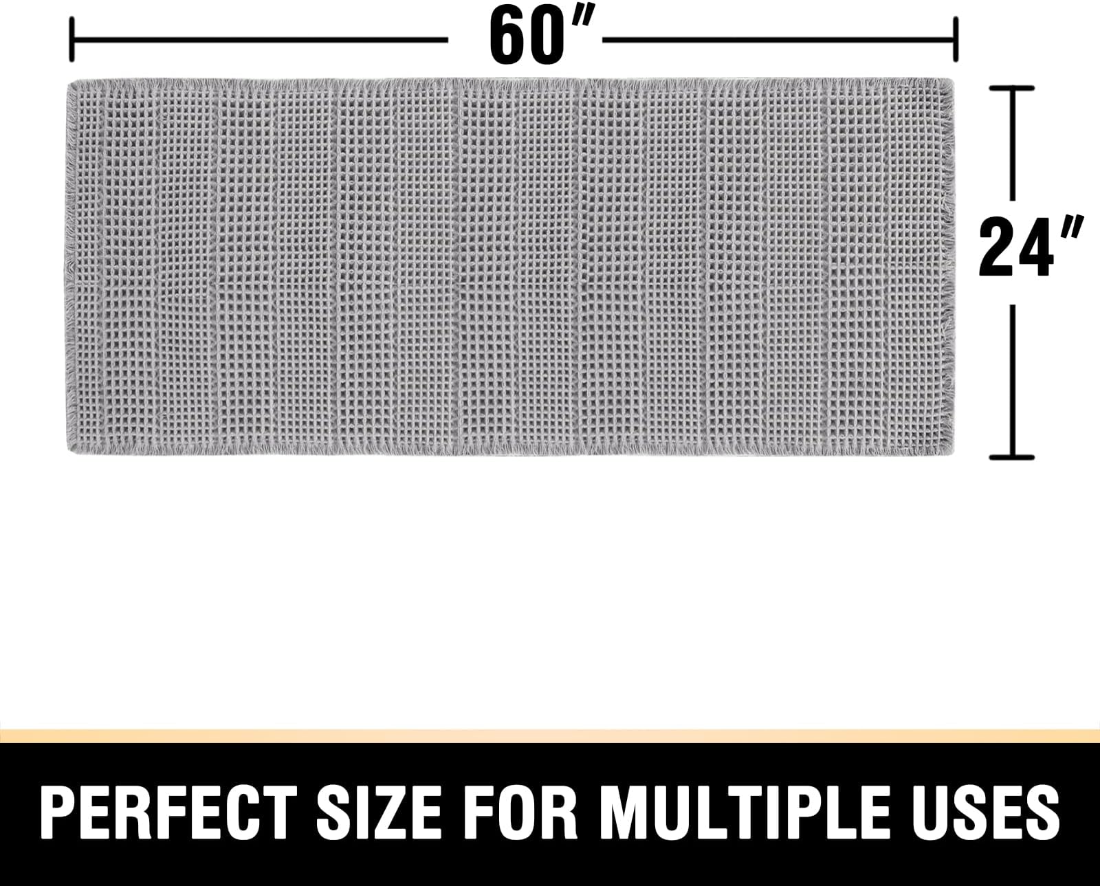 H.VERSAILTEX Waffle Bath Mat Super Absorbent Non Slip Bath Rugs for Beside Tub, 24" x 60", Dove