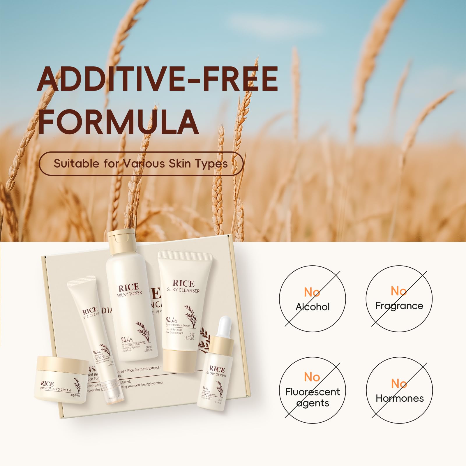 LAIKOU Skin Care Set, Korean Skin Care with Rice Cleanser, Toner, Serum, Eye Serum, Moisturizing Cream 5pcs for Women Teen Girls Mom Daughter Mother's Day Birthday Christmas Lover Korean Beauty