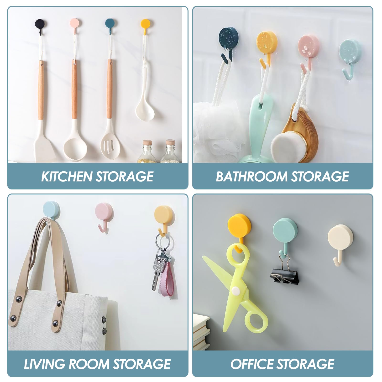 10 Ganci Adesivi Colorati Piccoli Per Parete - Senza Fori O Chiodi - Impermeabili Per Bagno E Cucina - 2