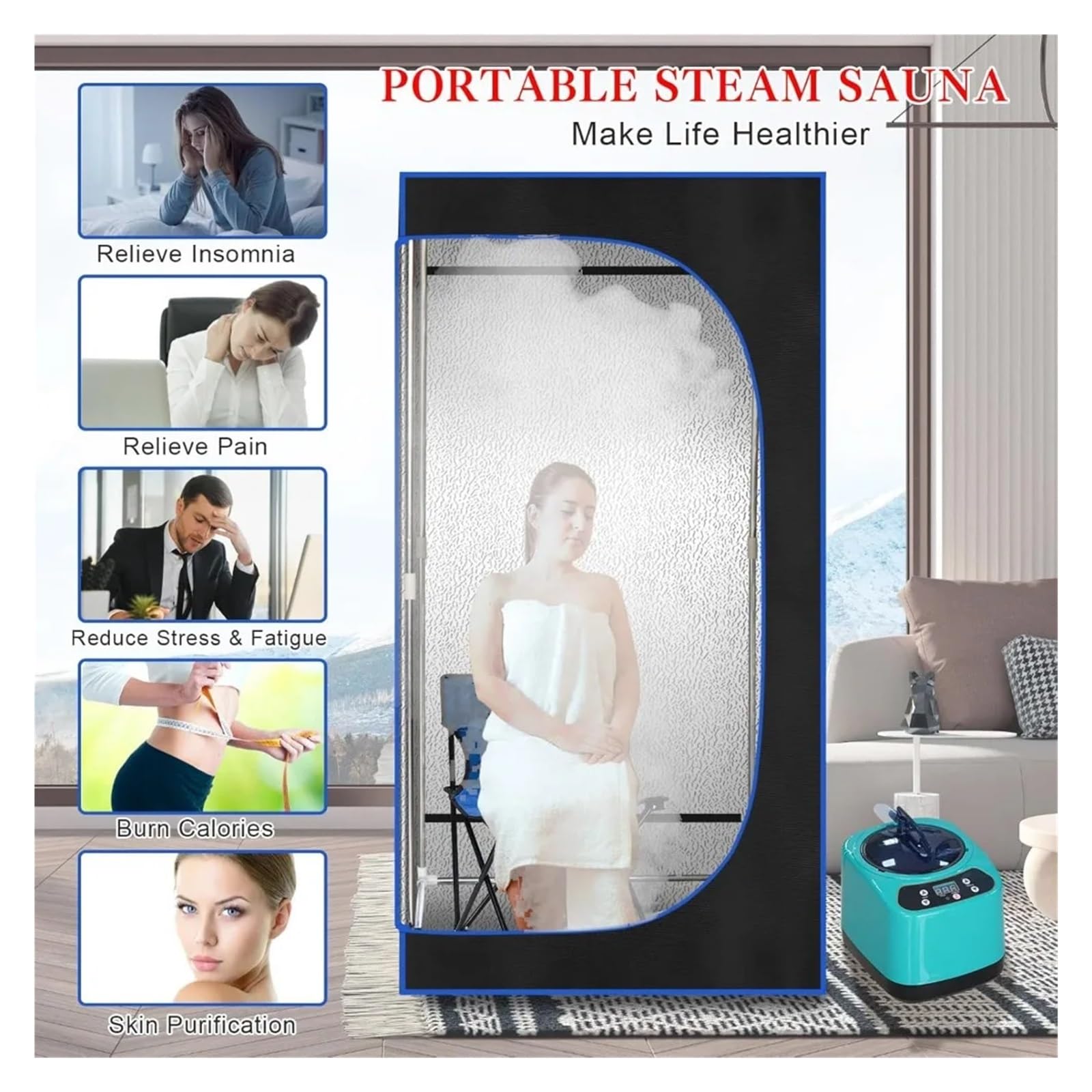 Portable Sauna - At Home SPA For Relaxation, 3 Liters 1100 Watt Steamer Large Space Box Remote Control Pilates(70x34 x34)