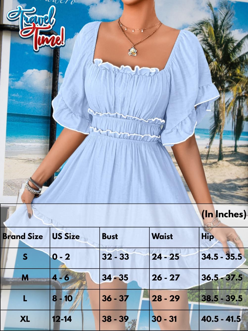 Women's Renaissance Dress, Flutter Sleeve Off Shoulder A-Line Empire Waist Fairy Sundress - Image 6