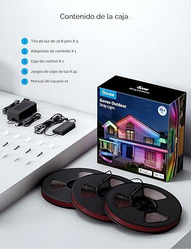 Miniatura 7 de Govee Tira de luces LED para exteriores impermeables, 98.4 pies, luces inteligentes para exteriores que funcionan con Alexa y Google Assistant, IP65