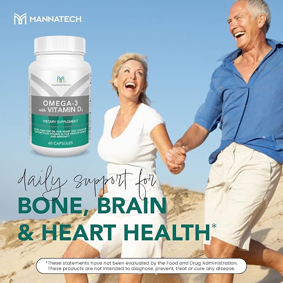 Mannatech Omega-3 مع فيتامين D3 للعظام وصحة القلب والدعم المعرفي ، مصنوع من زيت السمك النقي