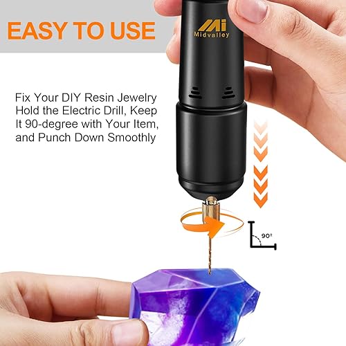 Miniatura 2 de Midvalley - Juego de taladro eléctrico de resina, mini taladro de mano eléctrico con 10 brocas helicoidales (0.031-0.047 in), para manualidades de