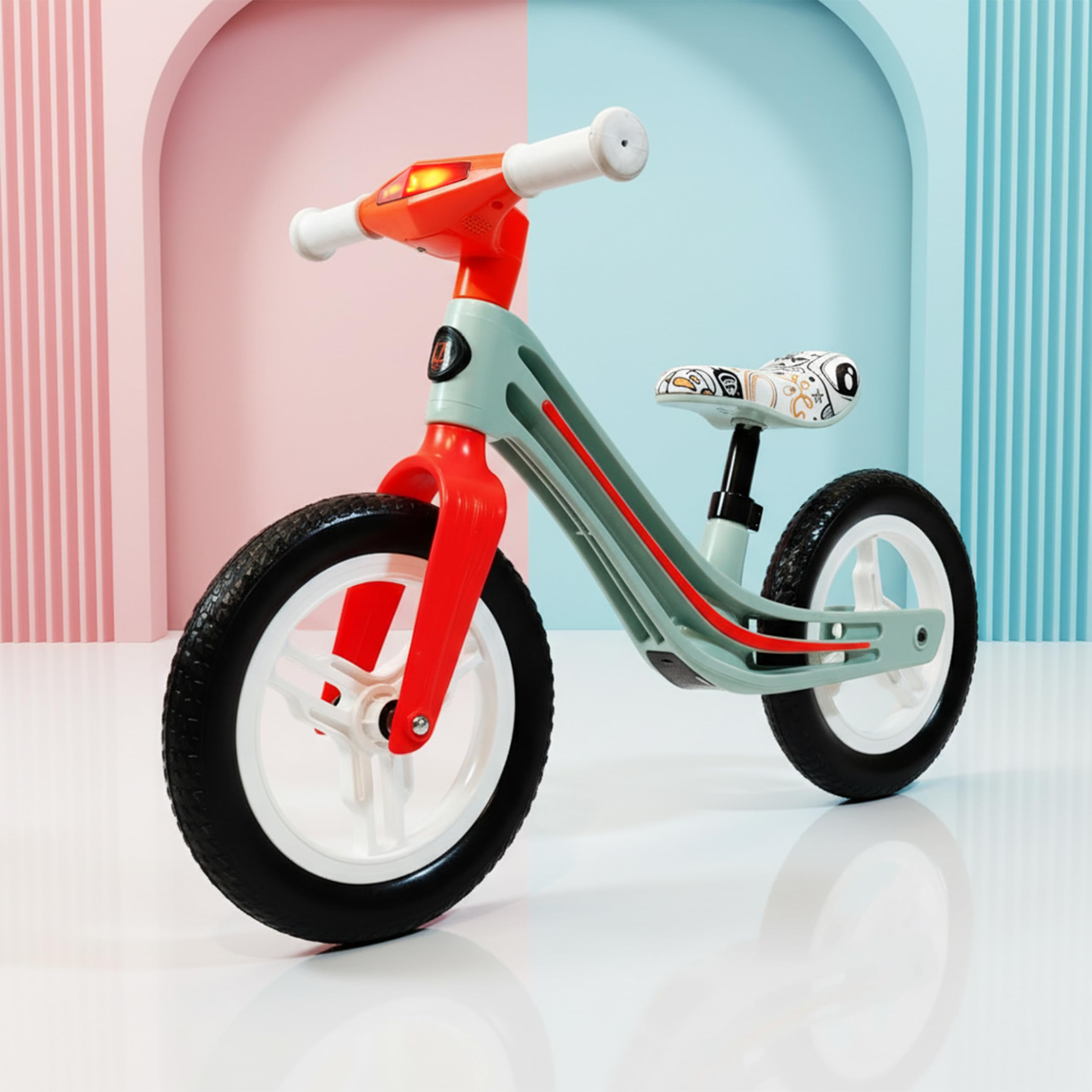Kidsmate Zippy Balance Bike for Kids 2-6 Years | Adjustable Handle & Seat Height | Inbuilt Music & LED Light | Kids Bicycle with EVA Tyres | Perfect Balancing Cycle for Little Riders - Orange-image-3