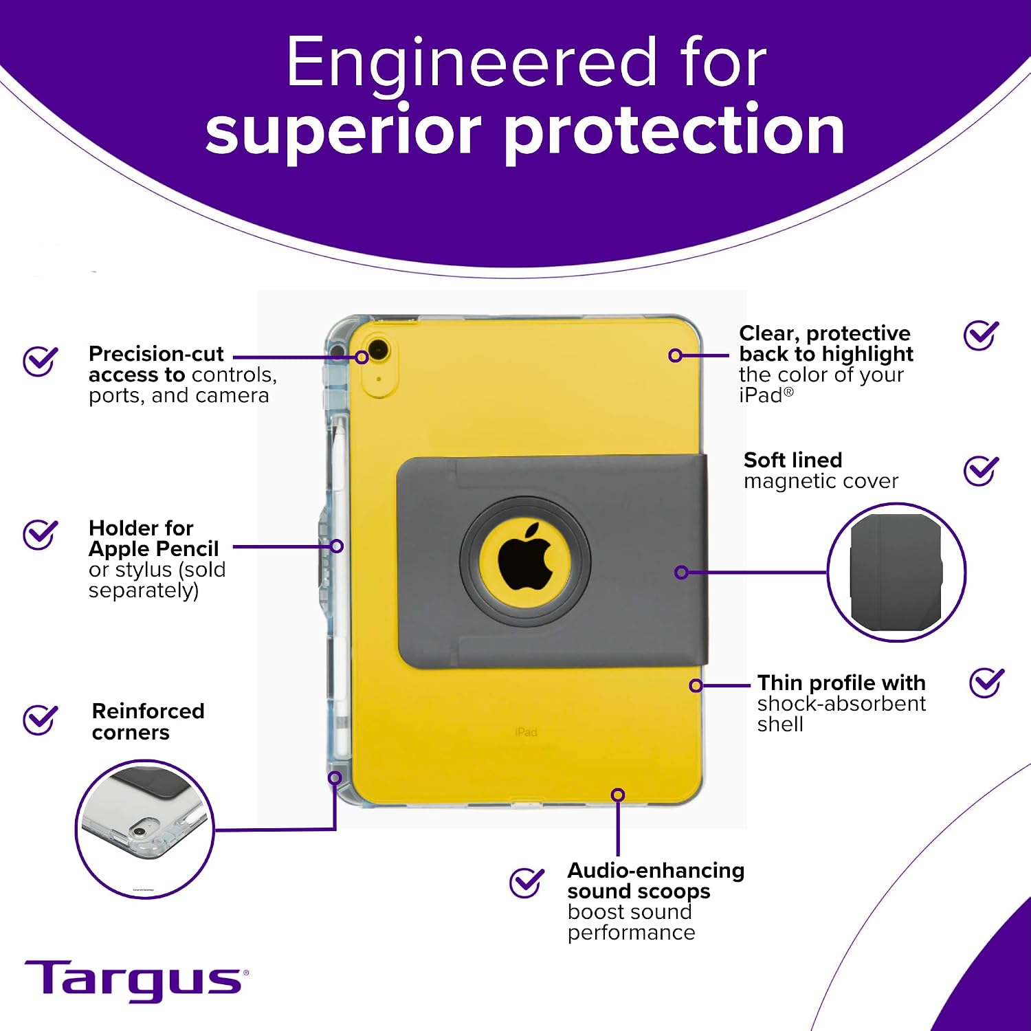 Targus VersaVu Clear Case for 10.9" iPad (10th gen.), Clear - Military-Grade Protective Case with Hands-Free Portrait and Landscape Viewing (THD936GL)
