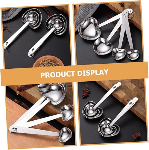 Miniatura 3 de 2 juegos de cucharas y tazas de medición de acero inoxidable en forma de corazón para hornear y cocinar herramientas de medición de cocina para