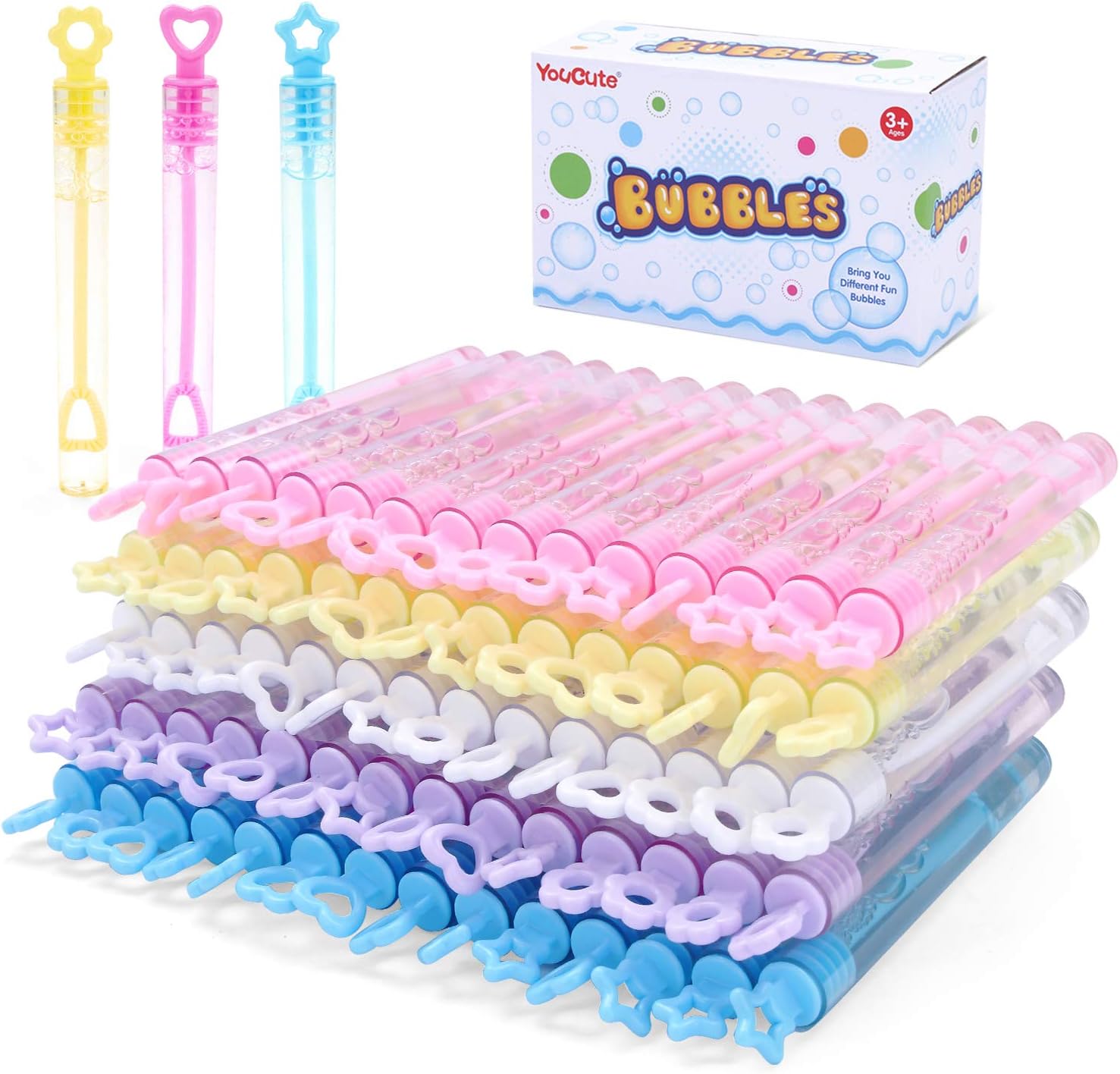 YouCute Mini Bubble Wand Toys Bubbles Party Favors for Kids Bulk Bubble Party Supplies, Spring Summer Autumn Outdoor Indoor Activity use Birthday Festival Fun Gift (70 Packs)