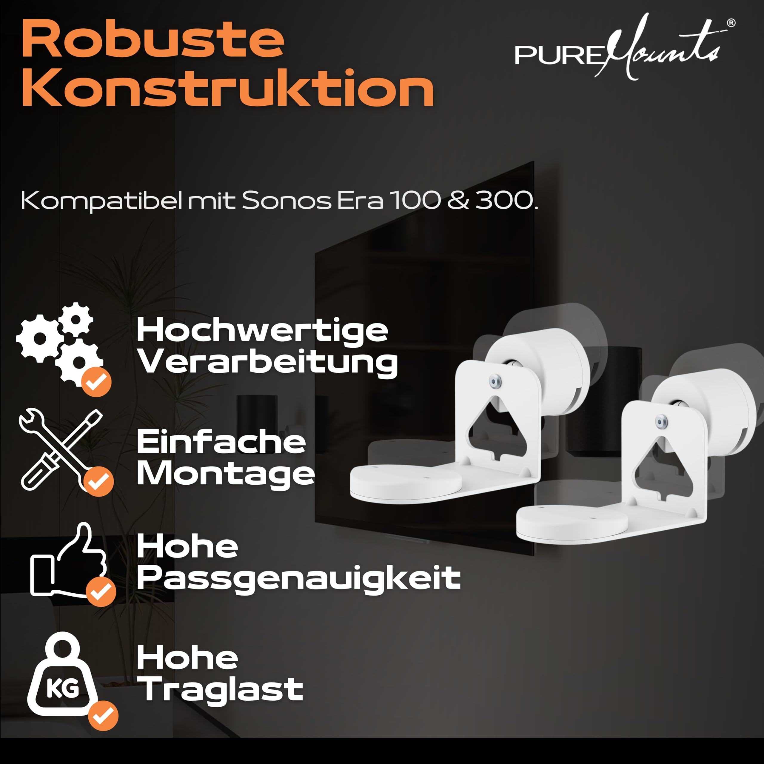 PureMounts® Głośnik ścienny do Sonos® Era 100 & 300, zestaw 2-częściowy, biały