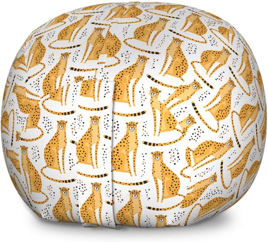 Ambesonne Leopard Storage Toy Bag Chair, Cheetahs from The Cat Family Savannah Animal, Stuffed Animal Organizer Washable Bag, Large Size, White Orange