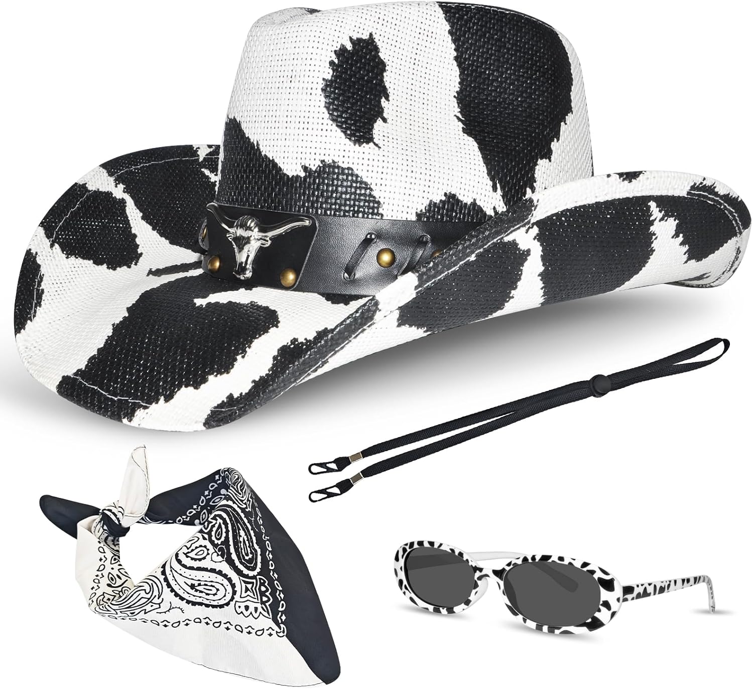 Black Straw Cowboy Hat - Wide Brim Western, Size 22.04-22.83, Durable Unisex for All Occasion