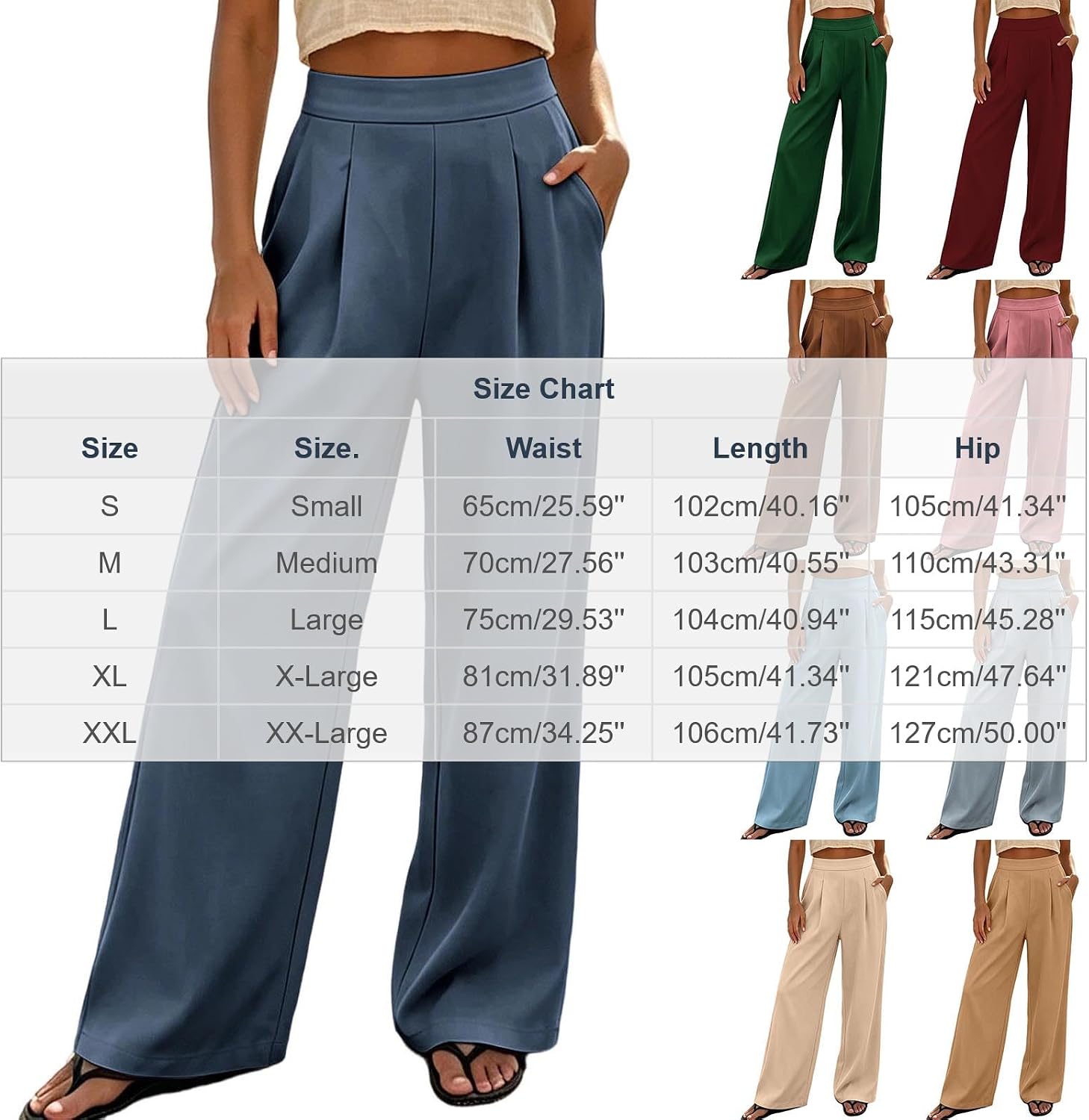 Womens Wide Leg Dress Pants High Waist Stretch Slacks Work Pants Ruched Business Casual Office Trousers with Pockets