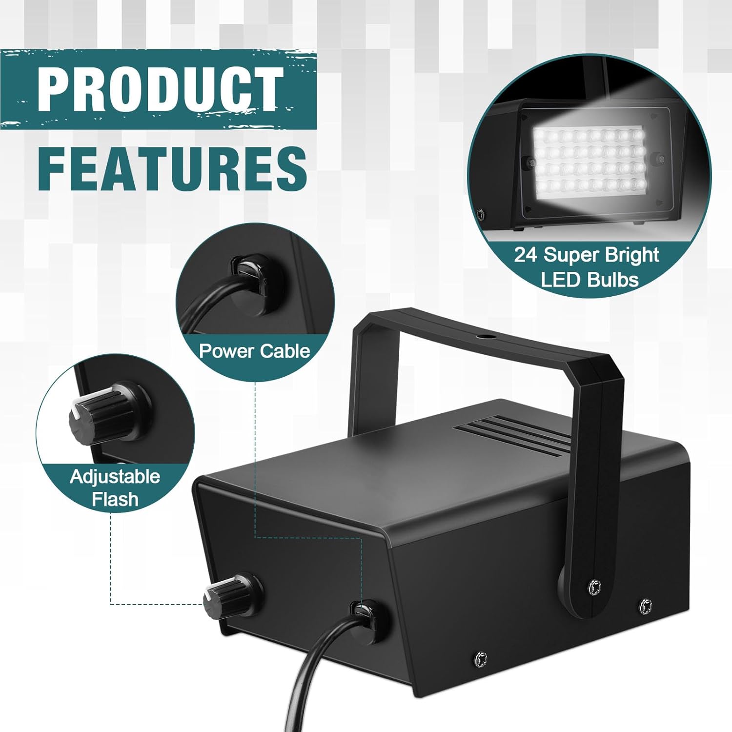 Treela 4 Packs Strobe Party Lights, Bright LED Strobe Stage Light Mini Party Lights Adjustable Flash Speed Control for Party Stage Club Disco Bar Halloween Decoration(White,32 LED)