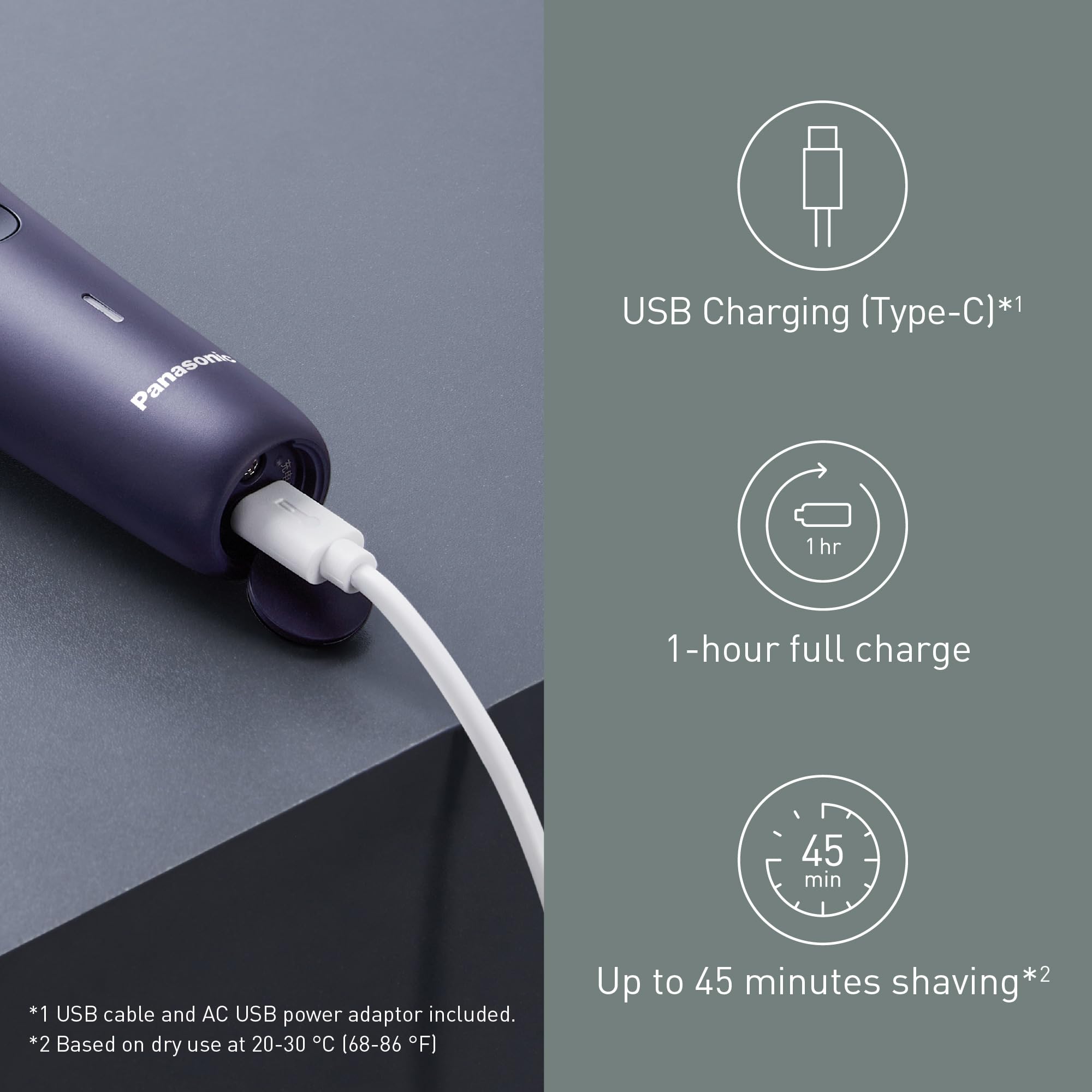 Panasonic Serie 500, ES-ERM3FV503 Serie 500 Rasoio Elettrico Ricaricabile a 3 Lame Wet & Dry, Acciaio Inox Giapponese, Testina Flessibile 10D, IPX7, Ricarica USB-C, Viola
