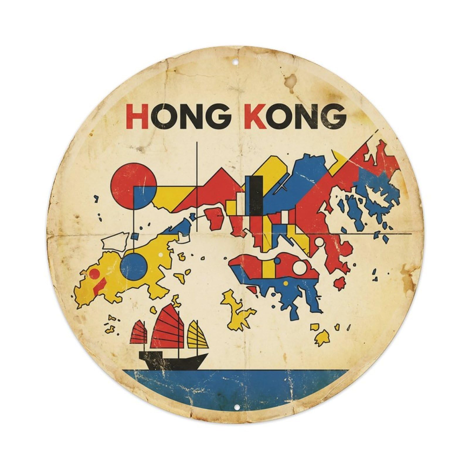 China Hong Kong Harbor Island Colorblock Metal Tin Sign