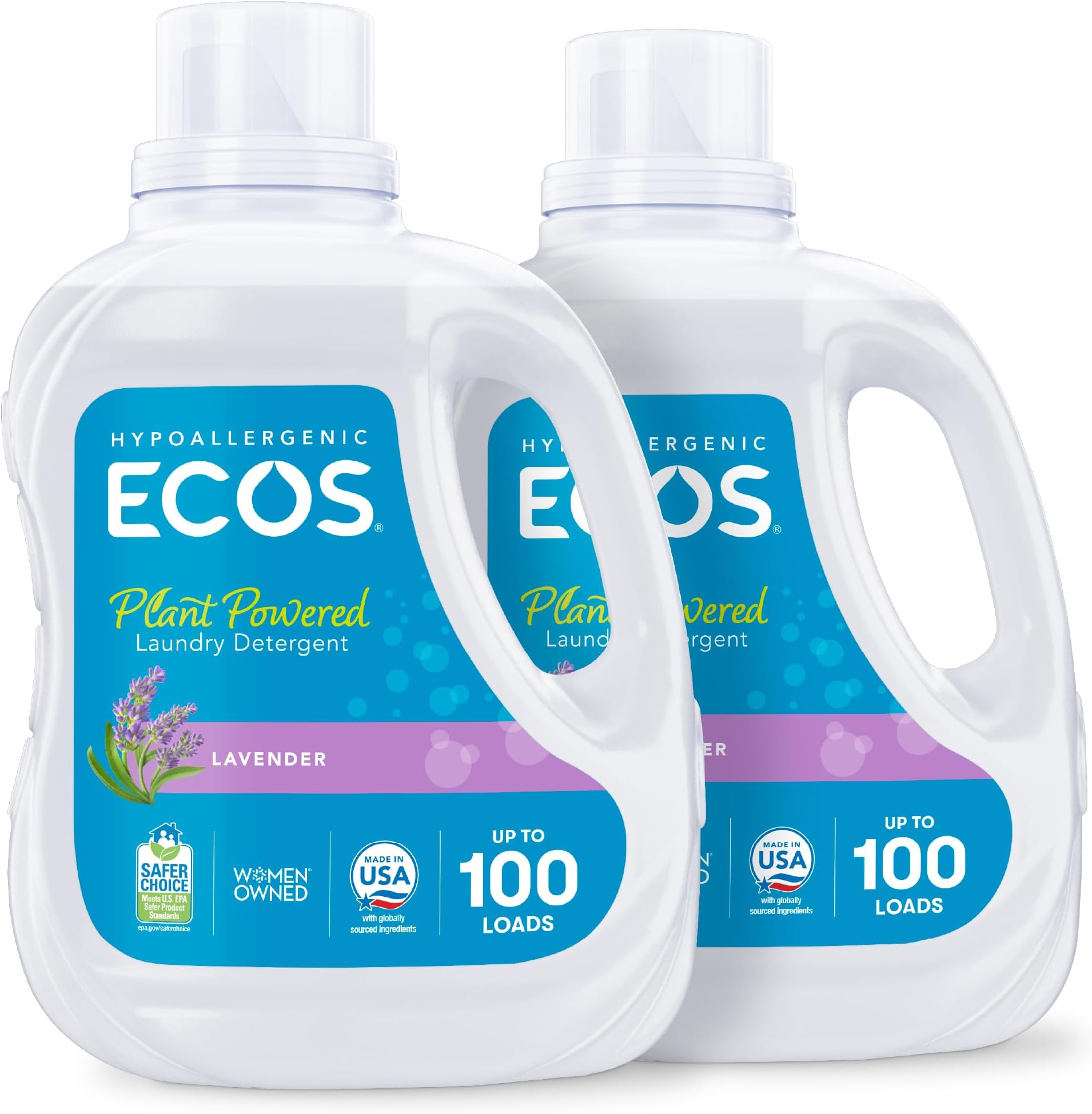 Laundry Detergent Liquid, 200 Loads - Dermatologist Tested Laundry Soap - Hypoallergenic, EPA Safer Choice Certified, Plant-Powered - Lavender, 100 Fl Oz (Pack of 2)