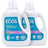 ECOS Laundry Detergent Liquid, 200 Loads - Dermatologist Tested Laundry Soap - Hypoallergenic, EPA Safer Choice Certified, Plant-Powered - Lavender, 100 Fl Oz (Pack of 2) Lavender 100 Fl Oz (Pack of 2)
