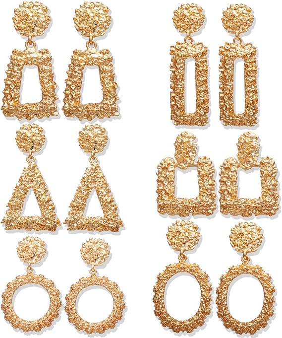 Neckce 6 Pairs Statement Drop Earrings Large Metal